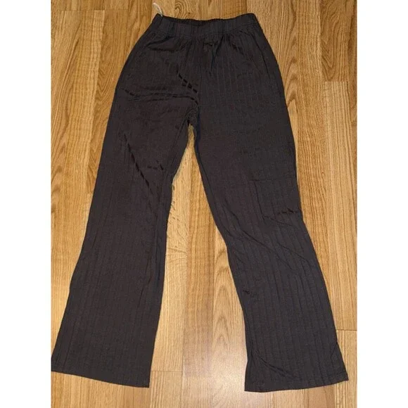 Women’s Flowy Pants Black Ribbed Size Medium Comfy Wide Legged Boho Chic - Picture 3 of 8